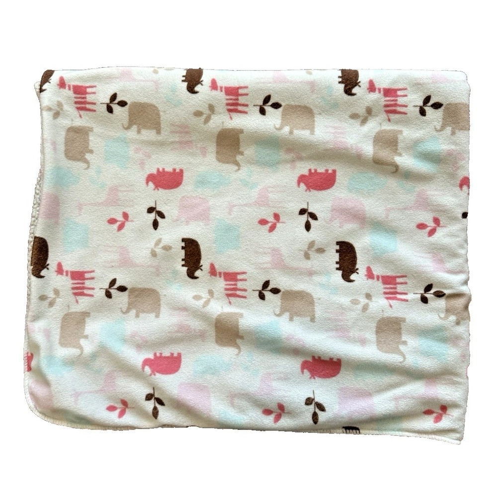 Chick Pea Baby Blanket Elephant Rhino Giraffe Jungle Safari Pink Brown Thick